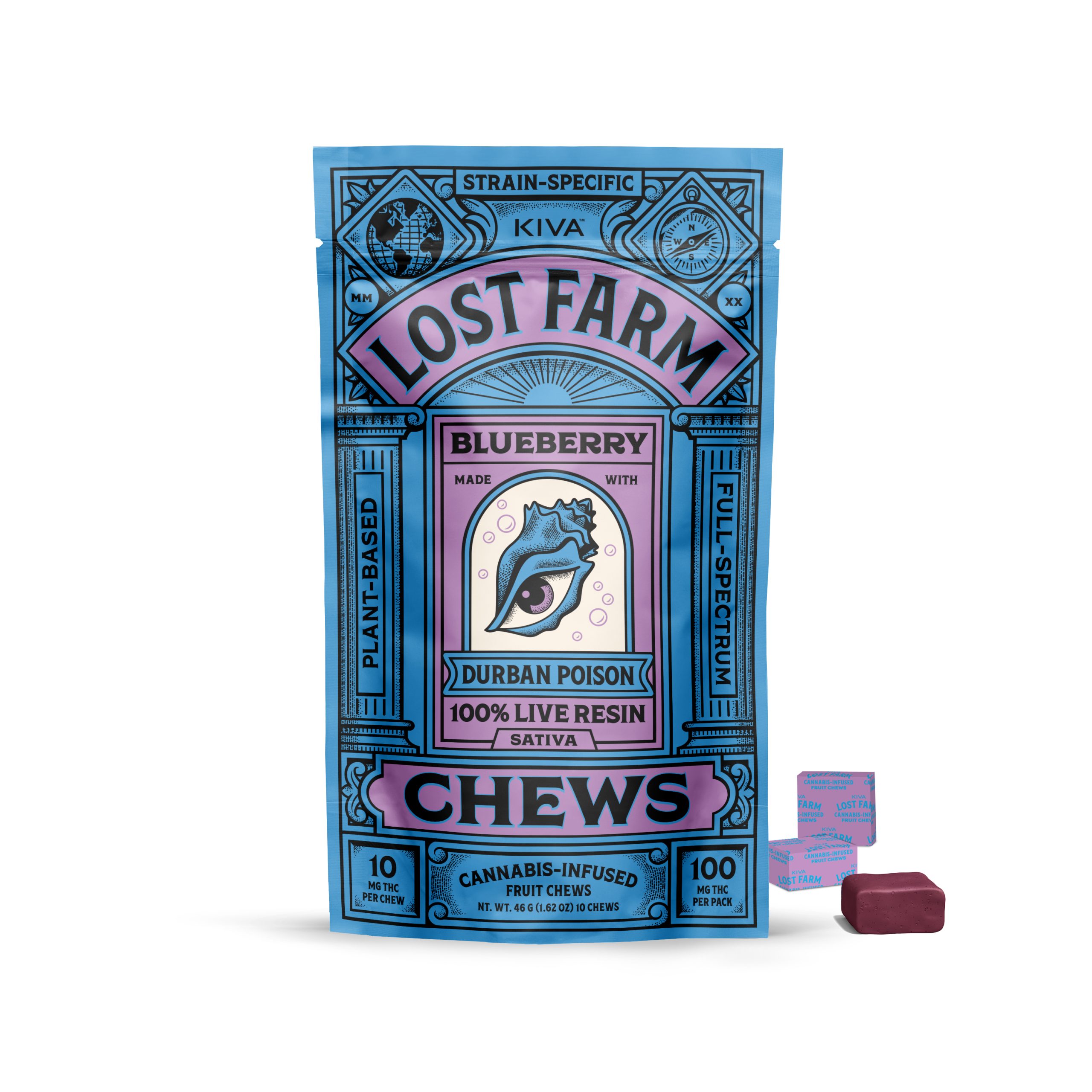 Kiva Lost Farm Blueberry Fruit Chew 100mg